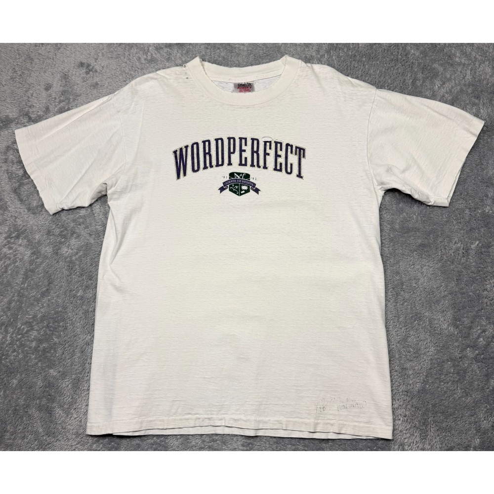 Vintage WordPerfect Software Shirt Mens XL White Single Stitch Made USA 90s Tech